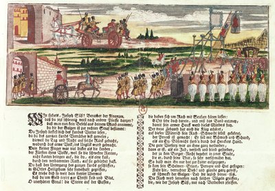 Henrettelse av Joseph Süss Oppenheimer i 1738 (farget tresnitt) av German School