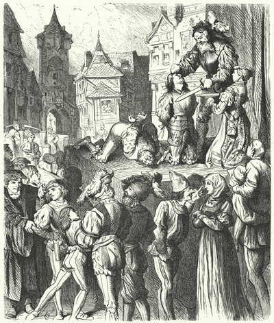Henrettelsesscene fra Titus Andronicus (gravering) av German School