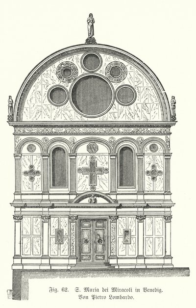 Fasade av kirken Santa Maria dei Miracoli, designet av Pietro Lombardo, Venezia, Italia (gravering) av German School