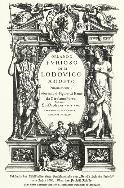 Faksimile av tittelsiden til en utgave fra 1583 av den italienske poeten Ludovico Ariostos epos Orlando Furioso (bilder) av German School