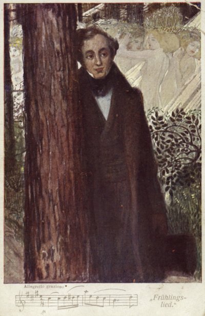 Felix Mendelssohn , tysk komponist (fargelitografi) av German School