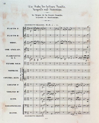 Første side av partituret til The Flight Into Egypt, op. 25, ouverture av Hector Berlioz av German School