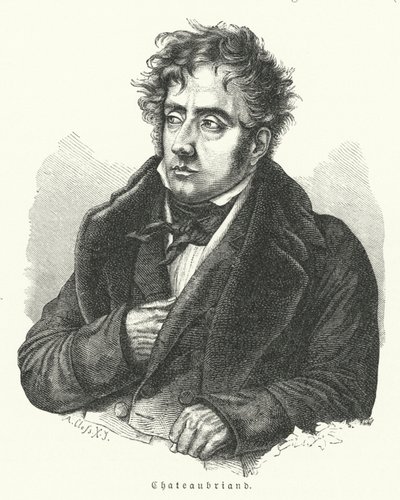Francois-Rene de Chateaubriand , fransk romanforfatter, politiker, diplomat og historiker (litho) av German School