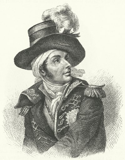 Francois de Charette , fransk royalistsoldat og politiker som var en av lederne for Vendee-opprøret mot det franske revolusjonsregimet (gravering) av German School