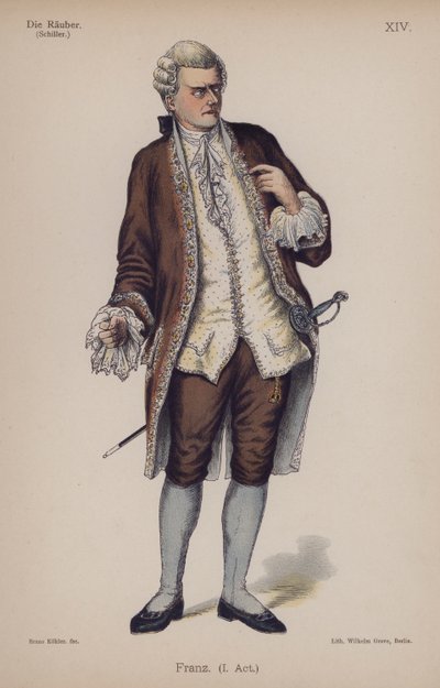 Franz, fra Die Rauber (Røverne) av Friedrich Schiller (farge litho) av German School