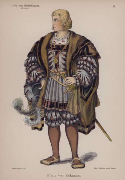 Franz von Sickingen, fra Gotz von Berlichingen av Goethe (farge litho) av German School