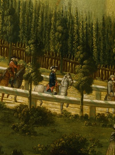 Frederick the Great på hesteryggen i Maulbeerallee nær Sanssouci, 1770 av German School