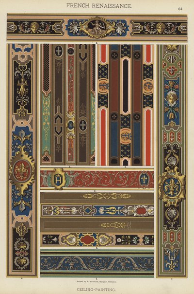Fransk renessanse, takmaleri (farge litho) av German School
