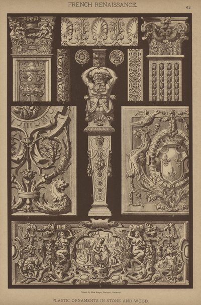 Fransk renessanse, plastdekor i stein og tre (farge litho) av German School