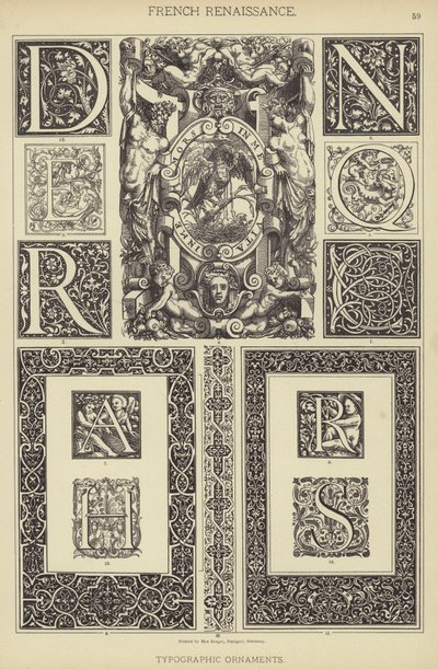 Fransk renessanse, typografiske ornamenter (farge litho) av German School