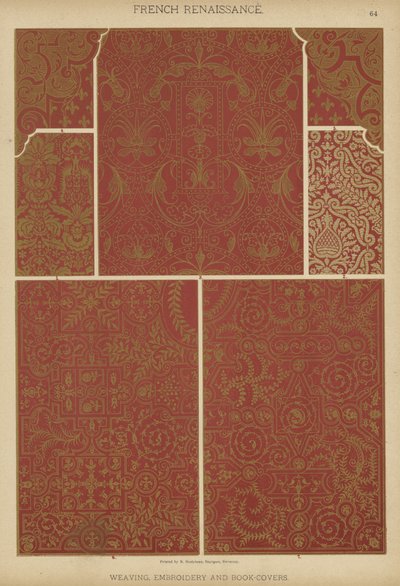 Fransk renessanse, veving, broderi og bokomslag (farge litho) av German School