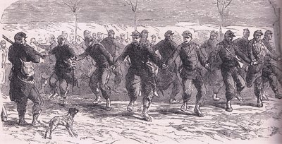 Franske soldater som danser i leir, Cassells History of the War between France and Germany utgitt av Cassell and Company Limited, ca. 1890 (litho) av German School