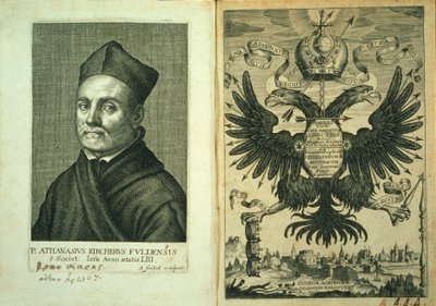 Frontispice til Magnes eller trepartsverkets magnetiske kunst av Athanasius Kircher, 1643 av German School