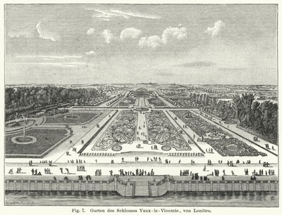 Hagedesign: hagene til Chateau de Vaux-le-Vicomte, Maincy, Frankrike, anlagt av Andre le Notre på 1600-tallet (gravering) av German School
