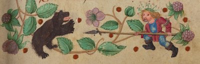 Garlanded Hunter til fots som spyd en bjørn, ca. 1475-1485 av German School