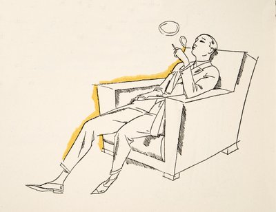 Gentleman som blåser røykringer, fra Styl, utgivelsesdato 1922 (pochoir-trykk) av German School