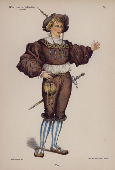 Georg, fra Gotz von Berlichingen av Goethe (farge litho) av German School