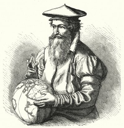 Gerardus Mercator , flamsk geograf og kartograf (gravering) av German School