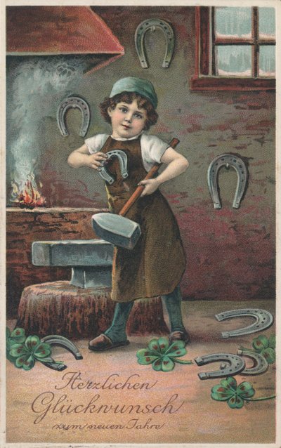 Tysk nyttårskort (farge litho) av German School