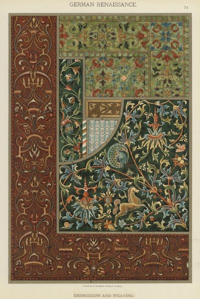 Tysk renessanse, broderi og veving (farge litho) av German School