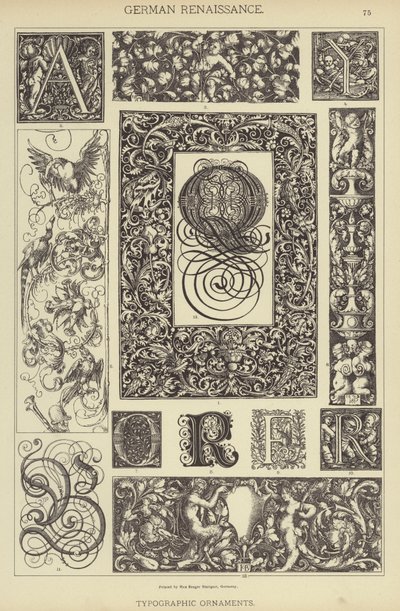Tysk renessanse, typografiske ornamenter (farge litho) av German School
