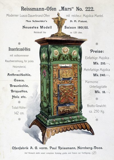 Tysk reklame for en kjele i art nouveau-stil, sent på 1800-tallet av German School