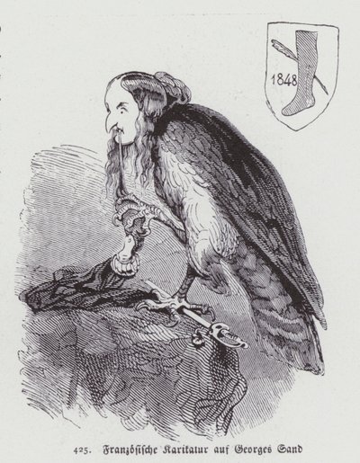 Tysk karikatur av den franske kvinnelige forfatteren George Sand fra 1800-tallet (litho) av German School