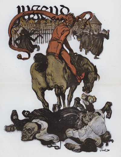 Tysk tegneserie fra magasinet Jugend (farge litho) av German School