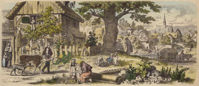Tysk landsby (farget gravering) av German School
