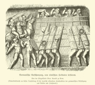 Germansk festningsverk under angrep av romerske soldater (gravering) av German School