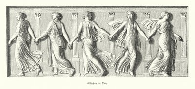 Jenter danser, antikkens Hellas (gravering) av German School