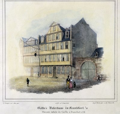 Goethes hus i Frankfurt (farge litho) av German School