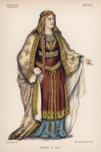 Goneril, fra Shakespeares King Lear (farge litho) av German School