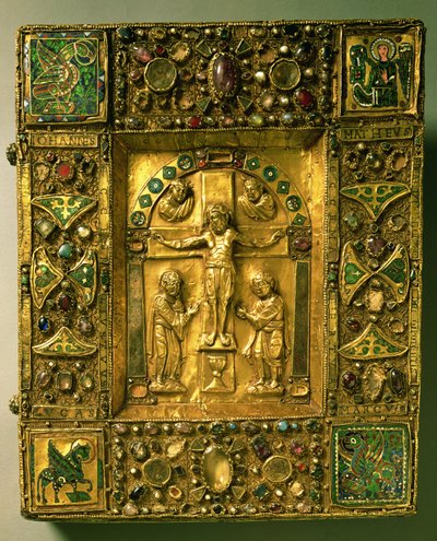 Gospel Cover, Ottonian, Tyskland, 1000-tallet (gull, emalje og halvedelstener) av German School