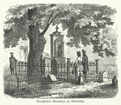 Grav til den tyske poeten Friedrich Gottlieb Klopstock, Ottensen, Hamburg (gravering) av German School