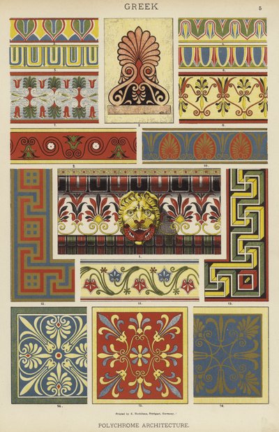 Gresk, polykrom arkitektur (litho-farge) av German School