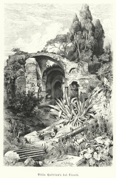 Hadrians villa, Tivoli, Italia (gravering) av German School