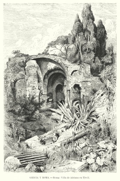 Hadrians villa, Tivoli, Italia (litho) av German School