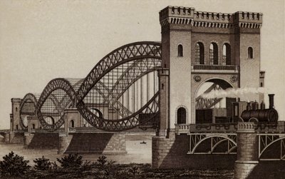 Hamburg: Eisenbahn-Elb-Brucke, Jernbanebroen over Elben (litho) av German School