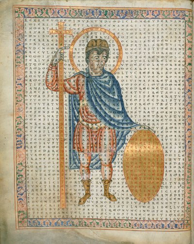 Harley 3045 fol.2 Keiser Ludvig I, den fromme, med kors og skjold, fra 