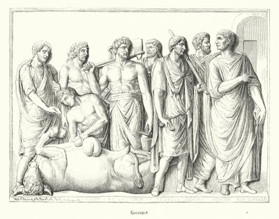 Haruspex studerer innvollene til et dyr som ble ofret i det gamle Roma (gravering) av German School