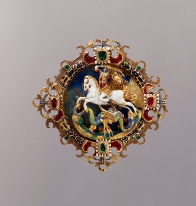 Hat Agrafe med St. George (gull, emalje, rubin og smaragd) av German School