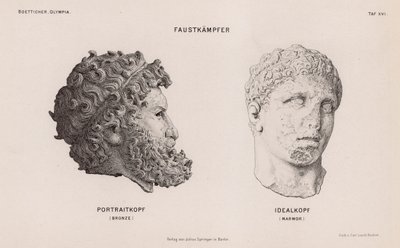 Hoder fra statuer av boksere gravd ut ved Olympia, Hellas (gravering) av German School