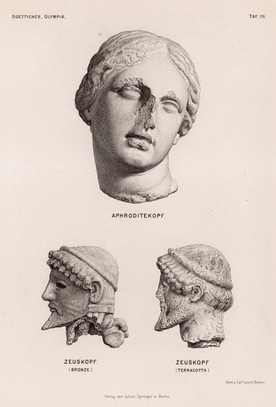 Hoder av Afrodite og Zevs fra Olympia, Hellas (gravering) av German School