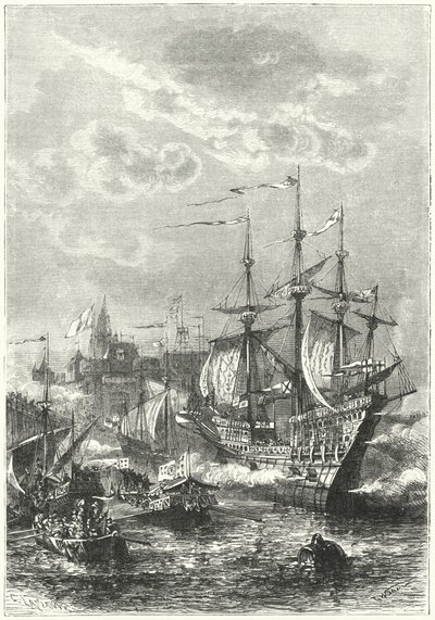 Henry VIII og den engelske flåten lander ved Calais av German School