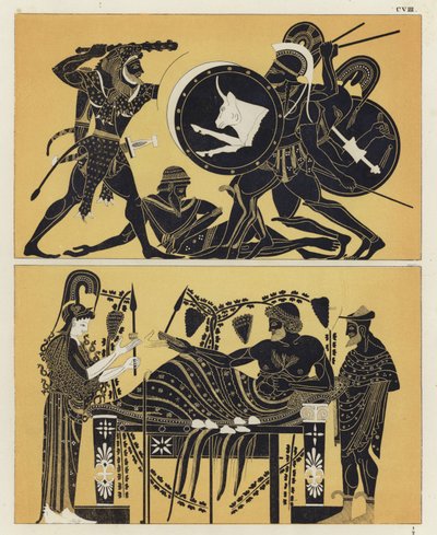 Hercules kjemper mot Geryon og Geryon med Athena og Dionysos av German School