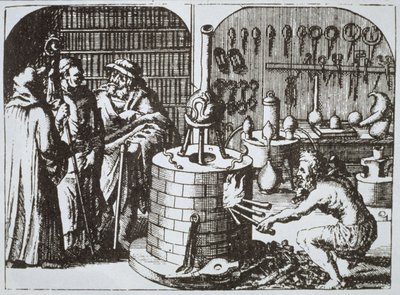 Hermetiske filosofer og en alkymist, fra Museum Hermeticum av Michael Majer (1625) illustrert i en magisk historie publisert sent på 1800-tallet av German School