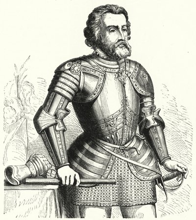 Hernan Cortes , spansk conquistador (gravering) av German School