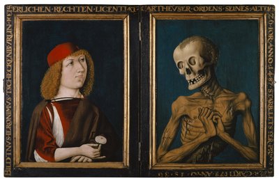 Hieronymus Tscheckenbürlin and the Personification of Death, 1487 (blandet teknikk på limewood) av German School