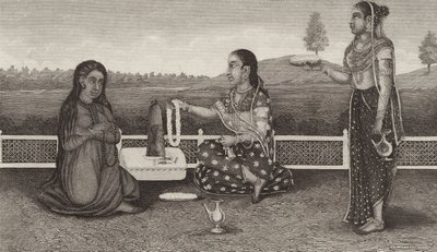 Hinduisk ære for de døde, India. Illustrasjon for Bilder-Atlas (gravering) av German School
